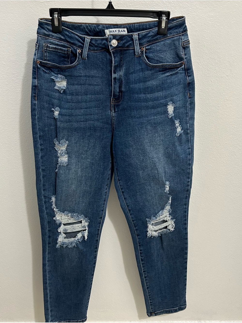 Wax Jean Dark Blue Ripped Skinny Jeans